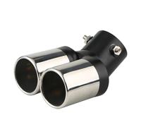 1 Stück Universeller 63-mm Einlass Doppelrohr Gebogener Endrohr Schalldämpfer Auspuffblende Mit Zierleiste Modifizierte Fahrzeug Heckauspuffanlage(Black silver)