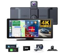 10.26" Wireless Carplay Screen 360 Rotation 4K Dash Cam Carplay/Android Auto Auto Stereo Auto Audio Empfänger mit 1080p Backup Kamera GPS Navigation/Spiegel Link/Sprachsteuerung/Siri