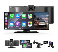 10,26 Zoll Wireless Carplay Display Für A-ppIe CarPlay und Android Auto mit 4K Dashcam 1080P Rückfahrkamera,Android Display IPS Touchscreen mit AUX/FM,64G TF,Split Screen,Mirror Link,Bluetooth