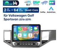 10" Carplay 2+64GB Für VW Golf Sportsvan 2016-2019 Autoradio Android 14 GPS Navi