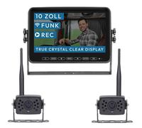 VSG24 10“ Element Wired HD Funk Rückfahrsystem mit 2 Kameras für Wohnmobil & LKW, KFZ Set Rückfahrkamera kabellos + Monitor DIY Nachrüsten 12V-24V Kamera digital Auto Rückspiegel Pferdeanhänger