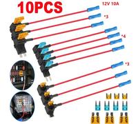 10 PCS 12V Kfz-Sicherungsadapter Mit Stecker Und Flachsicherungshalter