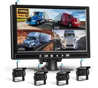 1080P HD Wireless 4 Rückfahrkamera-Kit, Podofo 9 Zoll LCD-Monitor mit 4 Rückfahrkameras für Anhänger, Wohnmobil, Camper, LKW, Auto, Bus, Toter-Winkel-Erkennung, Führungslinien, 12 V-36 V