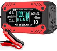 10A Autobatterie Ladegerät, 12V/24V Ladegerät Autobatterie mit Rekonditionierungsmodus und LCD-Bildschirm Batterie Ladegerät, geeignet für LiFePO4, AGM, Wet und Gel-Blei-Säure-Batterien (Red)