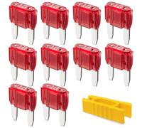 10A KFZ Sicherungen Mini | 12V 24V 32V | 10 Stück | Stecksicherungen für Stromdieb & Sicherungshalter | 11mm Flachsicherungen für Auto, Boot, Motorrad, Wohnmobil, Roller | Ersatzsicherungen
