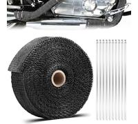 10M x 5CM Hitzeschutzband Auspuff, Auspuff Dichtband Bandage, Krümmer Hitzeschutzband mit 10 Kabelbinder Edelstahl für Auto Motorrad Auspuff Fächerkrümmer Thermoband, Schwarz