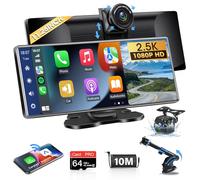 11.26 Zoll Großer Bildschirm Carplay Display Wireless Carplay Android Auto Display, Carplay Display mit 2.5K+1080P Dashcam Auto Vorne Hinten mit Bluetooth Mirror Link 64G SD-Karte