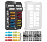 12 Fach Kfz Sicherungshalter, 12V 12 Fach Kfz Sicherungskasten, Zubehör für Schwimmkörperboote, kompatibel mit Autos, Wohnmobilen