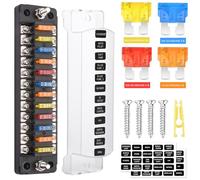 12 Fach Sicherungshalter, 12 Volt Sicherungsblock ATC/ATO KFZ Sicherungskasten 24 Sicherungen Flachsicherungen ohne LED-Anzeige Positiver Negativer für DC 12V/24V Auto LKW Boot VAN SUV Marine Fahrzeug