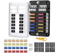 12 Fach Sicherungshalter KFZ, 12V ATO Sicherungskasten KFZ, Auto Sicherungsdose Sicherungsträger mit 24pcs Sicherungen und LED-Anzeige Schutzabdeckung für Auto, Boot, Marine, SUV, Wohnmobil, LKW