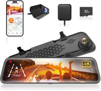 12" Spiegel Dashcam 4K vorne + 1080P hinten, 5.8GHz WiFi, GPS, IPS Touchscreen