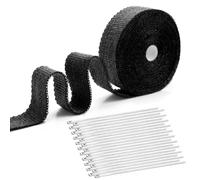 12M Hitzeschutzband Auspuff Dichtband Hitzeschutz Auspuff Bandage mit 20 Kabelbinder Edelstahl Hitzeschutzband Selbstklebend für Fächerkrümmer Thermoband Krümmerband Auto Motorrad Auspuff (Schwarz)