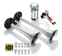 12V 130dB Lkw Hupe Chrom Zink Dual Trompete Air Horn mit Kompressor, für Alle 12V Fahrzeuge Lkw, Autos, Boote, Züge, Vans, Lkw Horn Druckluft Hupe für Auto