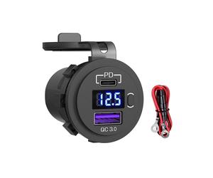12V 24V Quick Charge 3.0 USB-SUV-AutoladegeräT, Wasserdichtes 36W-Typ-C-PD-Steckdosen-SchnellladegeräT mit Ein-/Aus-Schalter