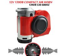 12V Fanfare 139DB 2-Klang Druckluft Horn Hupe Rot Kompressor KFZ NFZ 530-680HZ
