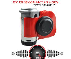 12V Fanfare 139DB 2-Klang Druckluft Horn Hupe Rot Kompressor KFZ NFZ 530-680HZ