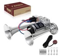 12V LKW Hupe Luft Horn, Super Laut Doppelrohr Lufthorn Elektrische Auto Air Horn-Kit für Alle Fahrzeuge LKW Lörries Züge Boote Cars Vans Motorrad, Chrom Zink Silber