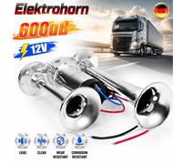 12V Lufthorn Druckluft Nebelhorn Fanfare Hupe Mit Kompressor Silber für PKW