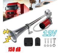 150DB 12V Fanfare Hupe Druckluft Horn Nebelhorn Chrom mit Kompressor PKW LKW DE