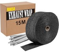 15M Hitzeschutzband Auspuff,Foneso auspuffband,Schwarz Hitzeschutzband mit 12 Kabelbinder Edelstahl,für Motorrad Fächerkrümmer Thermoband Krümmerband