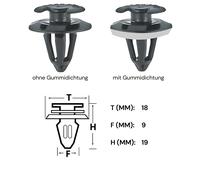 15x Türverkleidung Clips Befestigung Tür Clip für VW Audi Ford BMW 9 mm schwarz