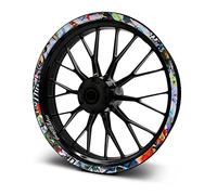 16-teiliges Set Felgenrandaufkleber Sticker für Motorrad Auto Felgen Design Komplett Set Felgenaufkleber für 15" 16" 17" 18" 19 Zoll MR019 (Stickerbomb, Matt)
