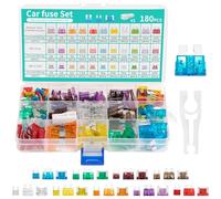 180 pcs Kfz Sicherungen Set, Auto Sicherungen Set, Micro sicherungen Auto, Mini Flachsicherungen, Standard, 1 Sicherungszieher-für PKW/Motorrad/Wohnmobil(2A-40A）