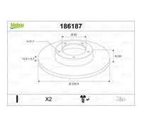 1x Bremsscheibe VALEO 186187 passend für OPEL VAUXHALL