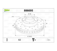 VALEO Bremsscheibe 886695 Vorderachse Gelocht/innenbel. 266mm 22mm für DS