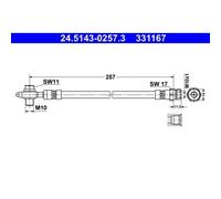 1x Bremsschlauch ATE 24.5143-0257.3 passend für SEAT VAG