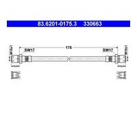 1x Bremsschlauch ATE 83.6201-0175.3 passend für PORSCHE VAG