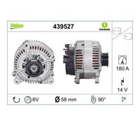 VALEO 439527 Generator Ladestrom des Generators: 180 Amp Rippen: 6 rippen Riemenscheibe Ø: 58 mm Spannung: 14 V Drehrichtung: CLOCKWISE