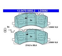 1x ORIGINAL® Ate 13.0470-5692.2 Bremsbelagsatz, Scheibenbremse Vorne, exkl.