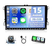 2 DIN Autoradio Für VW Golf 5 6 Polo Seat Skoda Caddy Touran Passat B6 mit Carplay Android Auto Doppel Din Radio 9 Zoll Touchscreen mit GPS Navi WiFi Bluetooth RDS FM Radio SWC Mikrofon Rückfahrkamera