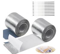 2 Pcs Hitzeschutzband Auspuff, 10M X 5CM Auspuff Dichtband Selbstklebend Hitzeschutzfolie mit 10 Kabelbinder Auspuff Reparaturset für Auto Motorrad FäCherkrümmer Krümmerband