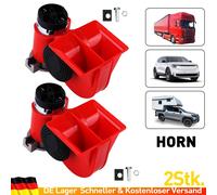 2 Stk. 12V Fanfare Druckluft Lufthorn Horn Hupe Rot Kompressor Auto LKW PKW Boot