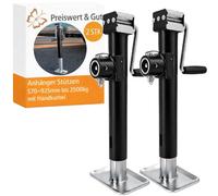 2 STK Anhänger Stützen mit Handkurbel klappbar Stahl 2500 kg 570-925 mm | Kurbelstützen mit Flansch und Sicherungsbolzen, je 2500 kg belastbar, Bodenplatte 180 x 100 mm, Rohr D 57 mm.