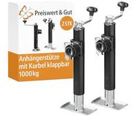 2 STK Ausdrehstütze für Anhänger Stahl klappbar mit Adapter 390-640 mm | Abstellstütze mit Obenschlinger, Sicherungsbolzen und Flansch, 1000 kg Tragkraft, Bodenplatte 180 x 100 mm.