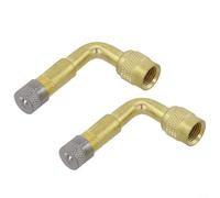 2 Stück gebogene Reifenventilverlängerung | 45/90/135 Grad abgewinkelt für Adapter für Motorrad und Fahrrad | Kupfer-Reifenschlauchverlängerung mit und Kernen | Gold oder Silber (90 Grad Gold)