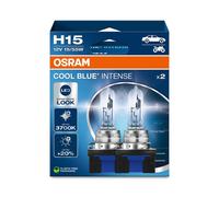 OSRAM COOL BLUE® INTENSE H15, 20% mehr Helligkeit, bis zu 3.700K, Halogen-Scheinwerferlampe, LED-Look, Hängebox (2 Lampen)