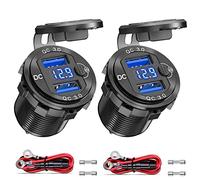 [2 Stücke] QC 3.0 USB Steckdose KFZ 12V mit Schalter, 24V USB Einbau Buchse Adapter Auto Ladegerät Wasserdicht Zigarette Dose mit Blau LED Voltmeter Spannungsanzeige für Motorrad Boot LKW Wohnwagen