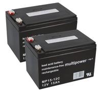 2 x BLEI AKKU 12V 15Ah kompatibel GEL BATTERIE GELAKKU für 24V 12Ah 13Ah 14Ah