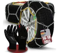 2 x Schneeketten Auto 14-18 Zoll - Inkl. Handschuhe und Aufbewahrungsbox - Super Grip & Einfache Montage - Gehärteter Stahl - EU-weit zugelassen [EN 16662-1 & ÖNORM V 5117]