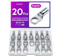 20 Stück Rohrkabelschuh 10mm2 M10 Kabelschuhe Set, ANVINKU Rohrkabelschuhe Set für Kfz Batteriekabel Set, Kabelschuh Sortiment, SC Rohrkabelschuh Set, 10mm² Kabelschuhe für Auto Motorräder Boote