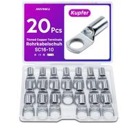 20 Stück Rohrkabelschuh 16mm2 M10 Kabelschuhe Set, ANVINKU Rohrkabelschuhe Set für Kfz Batteriekabel Set, Kabelschuh Sortiment, SC Rohrkabelschuh Set, 16mm² Kabelschuhe für Auto Motorräder Boote