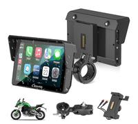 2025 Carpuride W502S PRO Motorrad-GPS, kabelloses Carplay/Android Auto, Wasserdichter 5-Zoll-Motorrad-Touchscreen, mit BM05-Halterung, Bluetooth-Transmitter, kabelgebundener Steuerung, Navigation
