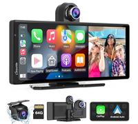 2025 Carpuride W903 Tragbares Kabelloses Carplay&Android Auto mit Dashcam 9,3-Zoll-HD-IPS-Bildschirm, 4K Front&Rückfahrkamera, Loop Aufnahme, Bluetooth, Mirror Link, GPS, Siri, Armaturenbrettmont