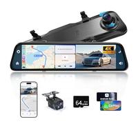 2026 Neuestes 12,5 Zoll 4K Rückfahrkamera Spiegel mit Wireless CarPlay Android Auto, Dashcam Auto Spiegel mit Einparkhilfe Navigation Loop-Aufnahme Bluetooth Mirror Link WDR AUX 64G SD-Karte