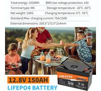 24V/12V 300Ah 200Ah 150Ah LiFePO4 Akku Lithium Batterie BMS für Wohnmobil Boot