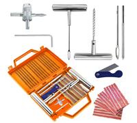 27-teilig Reifenreparaturset, Plattfüller für Auto/Motorrad/Wohnmobil - Befestigt Reifenpannen in 3 Minuten, inkl. Flickeinlagen, Kleber und Werkzeug, Einfache Anwendung, Kompakte Aufbewahrung